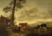 Anthonie van Borssom Landscape with cattle oil